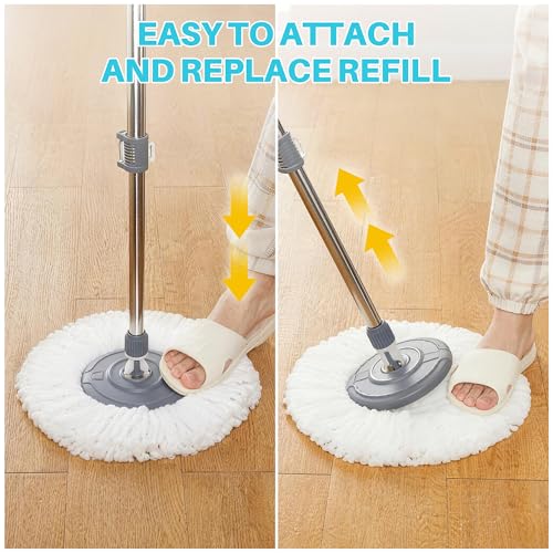 JOYMOOP Spin Mop and Bucket with Wash and Wringer Set, 360° Mop Head & Telescopic Handle, 6 Reusable Microfiber Pads, Wet and Dry Use, Hands-Free Cleaning for Hardwood, Tile, Laminate Floors & Walls - size: Bucket # SUPER 8 + 6 Mop Pads