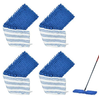 4 Pack Mop Heads Replacements Compatible with O-cedar Dual-Action Flip Mop,Microfiber&Chenille Mop Replace Head for Dry/Wet Use,Double-sided,Reusable and Washable Dust Mop Refills for Floor Cleaning | Double-sided flat mop pads, microfiber and chenille ma