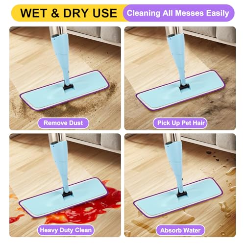 3 Pack 16.5 inch Reusable Mop Pads Microfiber Spray Mop Replacement Heads for Wet/Dry Mops Compatible with Bona Floor Care System (Purple) - color: Purple