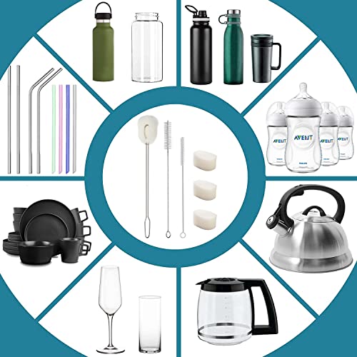 ALINK 14.5" Extra Long Sponge Bottle Brush Cleaner Set, 6-Pack Cleaning Brush for 1/ Half Gallon Water Bottle, 128 oz 64oz 30oz Tumbler, Thermos, Jug, Teapot, Glass Pitcher