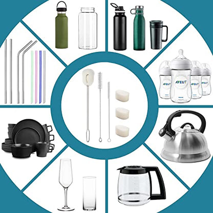 ALINK 14.5" Extra Long Sponge Bottle Brush Cleaner Set, 6-Pack Cleaning Brush for 1/ Half Gallon Water Bottle, 128 oz 64oz 30oz Tumbler, Thermos, Jug, Teapot, Glass Pitcher