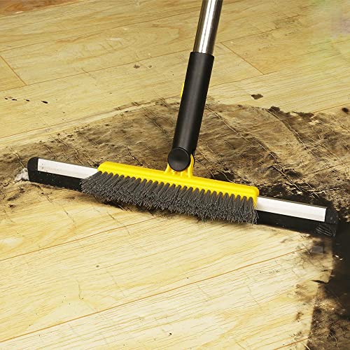 Floor Squeegee Scrubber, Squeegee Broom with 54” Adjustable Handle, Water Squeegee with Grout Brush,Shower Floor Scrubber for Garage Courtyard,Glass, Bathroom,Kitchen,Wall,Tile (YELLOW)