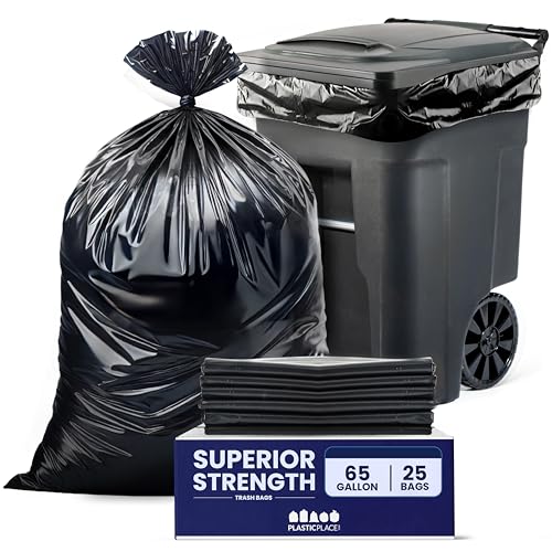 Plasticplace 65 Gallon Trash Bags │ 2.7 Mil │ Black Heavy Duty Garbage Can Liners │ 50” x 48” (25 Count) (W65LDB225A) - size: 25 Count (Pack of 1)