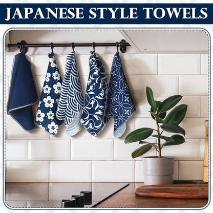 36 Pack Japanese Reusable Cleaning Cloths Washable Cotton Kitchen Towels for Home (Blue) - color: Blue, style: Asian