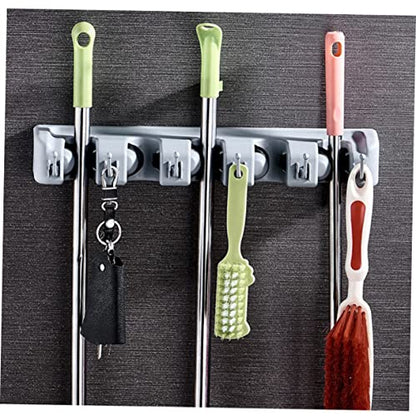 5 Buckle Mop Holder Wall Mount Broom Squeegee Rack Home Kitchen Bathroom Organizer 6 Hooks Plastic