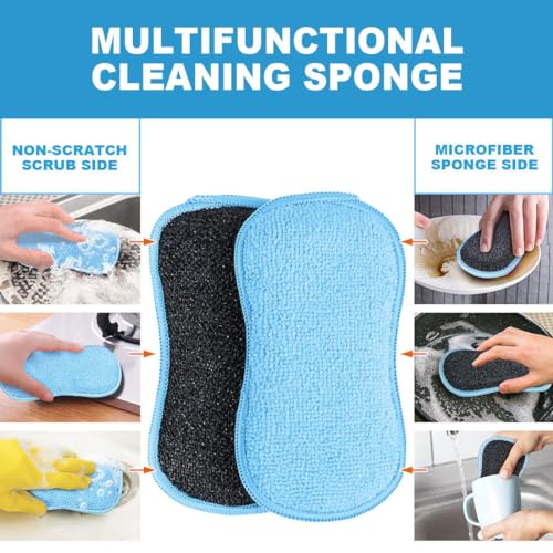 HOMEXCEL 12 Pack Multi-Purpose Scrub Sponges Kitchen, Dish Sponge, Non-Scratch Microfiber Sponge for Efficiently Cleaning Dishes, Pots, and Pans, Blue - color: Blue