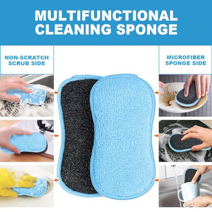 HOMEXCEL 12 Pack Multi-Purpose Scrub Sponges Kitchen, Dish Sponge, Non-Scratch Microfiber Sponge for Efficiently Cleaning Dishes, Pots, and Pans, Blue - color: Blue