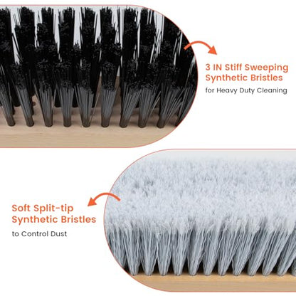 ALANNG 24” Push Brooms for Indoor and Outdoor, Heavy Duty Broom for Sweeping with 61” Wood Handle, Soft Bristle and Stiff Bristle Broom Set for Shop, Garage (2 Pieces)