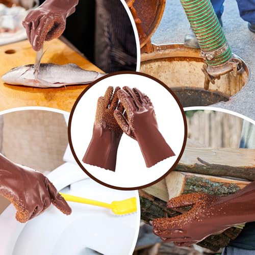 Teenyyou 6 Pairs Sewer Snake Gloves Non Slip and Reusable PVC Sewer Abrasion Resistant Drain Cleaning Waterproof Safety Plumbing Snake Gloves for Men Women Plumber Tools (Brown,Regular) - color: Brown, size: Standard