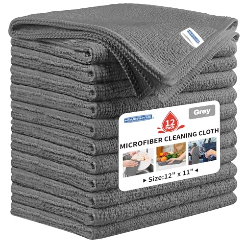 Microfiber Cleaning Cloth, 12 Pack Grey Cleaning Rags,12" X 11" Lint Free Dish Towels Wash Cloths, Reusable Microfiber Towels for Home and Kitchen Bathroom Apartment Cleaning Supplies - color: Grey, size: 12 Pack