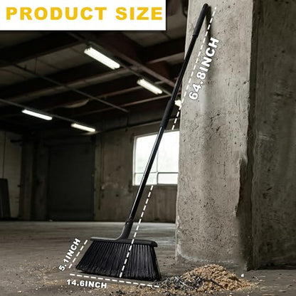Large Angle Brooms Indoor Outdoor Broom with Long Handle Stiff Bristle Sweeper for Kitchen Garage Deck Courtyard Lobby Patio Lawn Leaves (Black) - color: Black