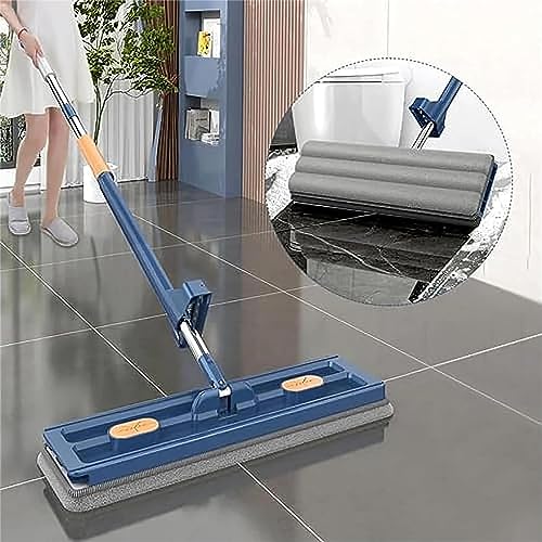 Large Flat Mop - 360° Rotating Mop with Dewatering Scraper, Djustable Stainless Steel Long Handle with 2 Microfiber Pads 12027(54" White+22" Bucket Set,+2 Pads) - color: 54" White+22" Bucket Set, size: +2 Pads