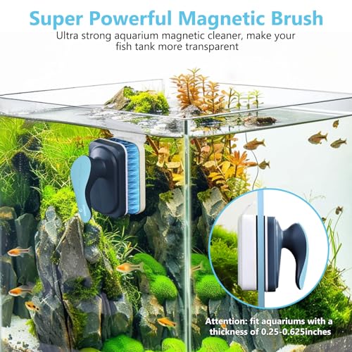 fishkeeper Aquarium Magnetic Glass Cleaner, Fish Tank Algae Magnet Cleaning Tool with Algae Scraper for Glass Aquariums Tank, Floating Scrubber Brush, 2 Detachable Scrapers, Large - size: L for Glass Thickness：1/4"-5/8"