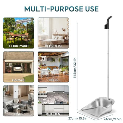 Yangbaga Dust Pans with Long Handle - 35”Heavy Duty Metal Upright Stand Up Dustpan - Long Handled Stand Up Dustpans - Best Dustpans for Home/Lobby/Shop/Garage/Yard - size: dustpan only