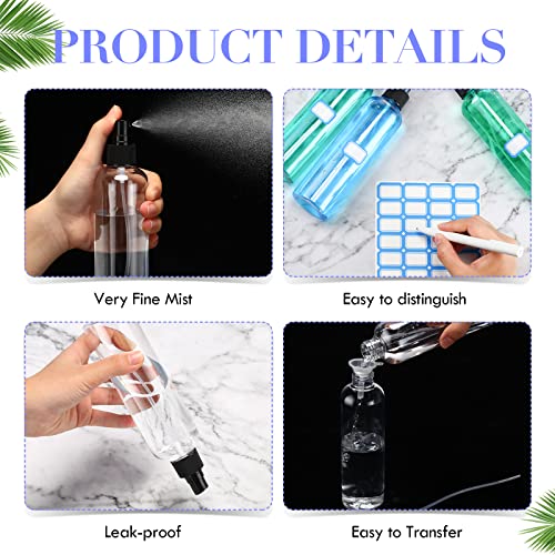 Eccliy 32 Pcs 8 oz Spray Bottles Fine Mist Cleaning Bottles Clear Empty Plastic Travel Sprayer Refillable Sprayer with Cap for Cleaning Solutions Oils Travel Perfumes(Mix,Clear) - color: Mix, style: Clear