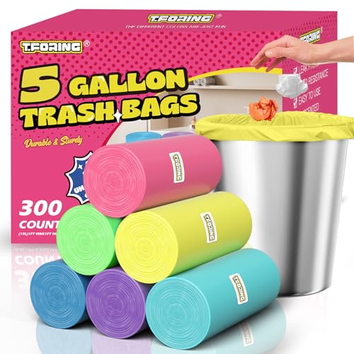 Small 5 Gallon Trash Bags Unscented, 0.94 Mil, Colored, 300 Count | 18 Liter Garbage Bag, Plastic Waste Basket Can Liners, Thick, Leakproof, Tear Resistant, for Bathroom Office Car Bulk - color: 5gal-300