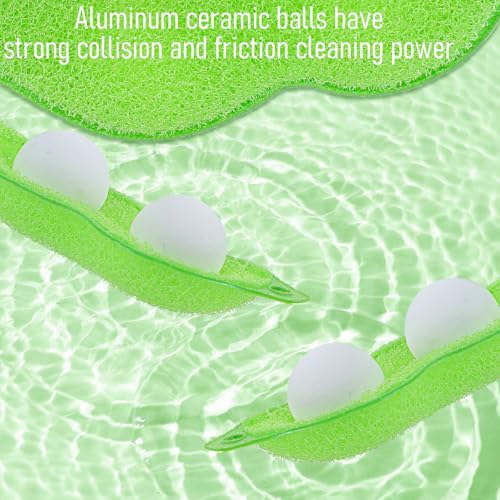 6 Pcs Bean Bottle Cleaning Sponge Reusable Bean Shape Water Bottle Cleaning Sponge Magic Heat Resistance Pod Sponges with Ceramic Balls Green Shaped Internal Tools of Small Mouth