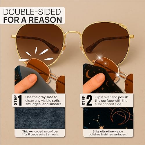 Microfiber Wholesale Quick Cloth Glasses Cleaning Cloths–5x7 Astrology 2-Pack with Case | Double-Sided Lens Cleaner for Eyeglasses, Camera, Screens & Glass | Reusable Microfiber Glass Polishing Cloths - color: Astrology, size: 5"x7"
