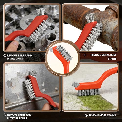 6 Pieces Wire Brushes Set, Nylon/Brass/Stainless Steel Bristles for Cleaning Welding Slag and Rust,Scratch Brush with Mini Head & Hanging Hole for Everyday Cleaning (6, Combo Pack) - color: combo pack