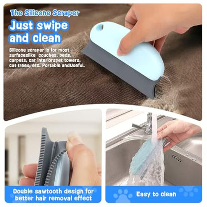 Pet Hair Removal Tool: 5 Pcs Dog Cat Hair Remover - Reusable Pet Hair Remover with Laundry Pet Hair Catcher - Portable Carpet Rake Scraper Fur Removal Tool for Rugs Clothes Car Mats Couch Furniture
