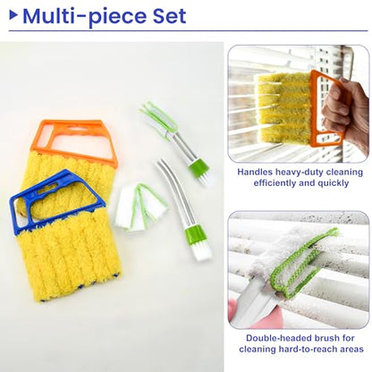 Blind Cleaner Duster Tool - 2 Pcs 7 Fingers Anti-Shedding Window Blind Cleaner Tool and 2 Pcs Air Vent Cleaner, with High-Density Microfiber Fleece and Ergonomic Handle, Detachable and Washable