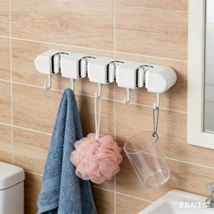 Wall Mounted Mop and Broom Holder, 4 Racks And 5 Hooks Vacuum Suction Cup Mop Holder, Stainless Steel & ABS Organizer for Kitchen, Bathroom, Garage, Laundry Room (White) - color: White