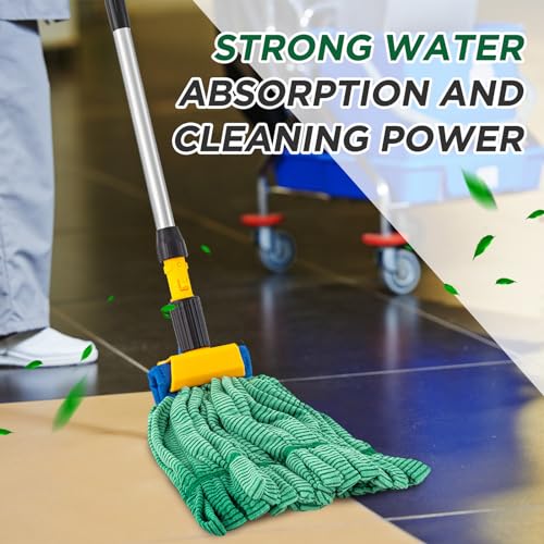 Hushee 6 Pack Large Microfiber Tube Mop Heads 18 oz Heavy Duty Commercial Industrial Wet Mop Head Refill Reusable Machine Washable Looped End Mopheads for Hardwood, Tile, Laminate Floors, Green - color: Green