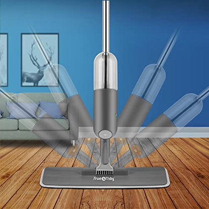 True & Tidy Spray Mop for Floor Cleaning Wet Spray Mop with 12 oz Refillable Bottle and 4 Washable Microfiber Pads Home or Commercial Use Dry Wet Flat Mop for Hardwood Laminate Wood Ceramic (Gray)