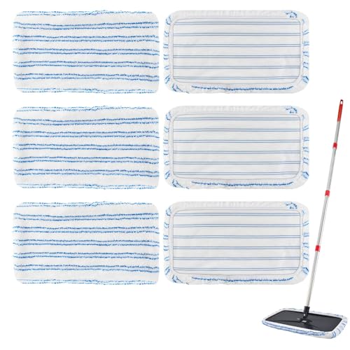 6 PCS Mop Heads Replacements for Ocedar Hardwood Floor 'N More Microfiber Mops,15 X 8 Flat Dust Mop Heads Pads for O Cedar Hardwood Floor 'N More Microfiber Mops,Reusable Mopp Pads for Floors Cleaning - color: Blue & White Mop Pad