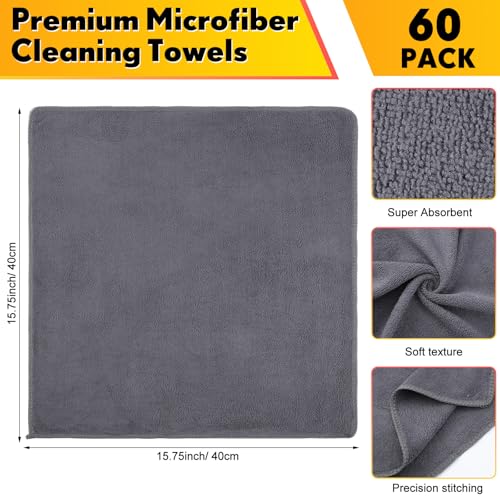 Nuenen Microfiber Cleaning Cloths for Cars 16 x 16 Inch Ultra Absorbent Car Towels Drying Reusable Cleaning Supplies House Kitchen Window Microfiber Towel (Gray,60 Pcs) - color: Gray