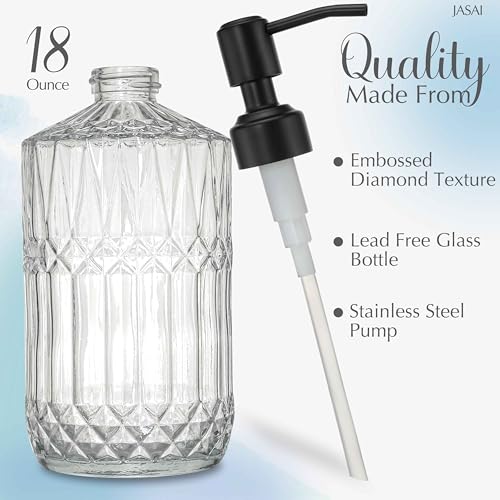 JASAI 18Oz Glass Soap Dispenser with Black Rust Proof Pump, Refillable Kitchen soap Dispenser Thick Glass, Soap Dispenser Bathroom for Hand soap, Dish Soap, Lotion, Body Wash.（Black） - color: Clear-black Pump, style: Dazzle
