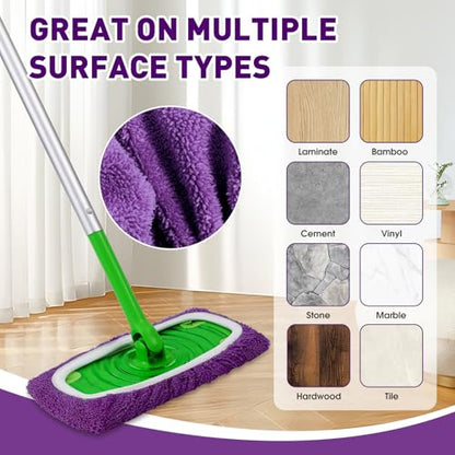 Microfiber Mop Pads,8Pcs Purple Reusable Mop Pads Compatible with Swiffer Sweeper,Dry Flat mop Cover & Washable Wet Pads Refill for Floor Cleaning - color: Purple