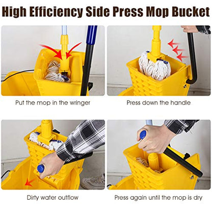Goplus Commercial Mop Bucket with Wringer, Household Portable Mop Bucket, Ideal for Household and Public Places Floor, 26 Quart Capacity, Yellow (26 Quart) - size: 26 Quart