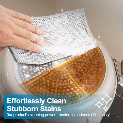 12 Pcs Multipurpose Wire Dishwashing Rag, 7.87" x 7.87" Non Scratch Wire Dishcloth, 3-Layer Steel Wool Wire Dishwashing Cloth Reusable Wire Cleaning Cloth for Cookware, Sinks, Dishes, Stove Tops