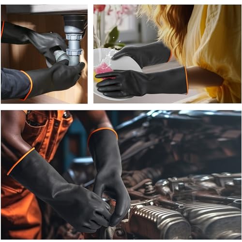 1 Pair Chemical Resistant Gloves, Reusable Long Rubber Dishwashing Gloves, Industrial Safety Waterproof Alkali Oil - size: S/14inch