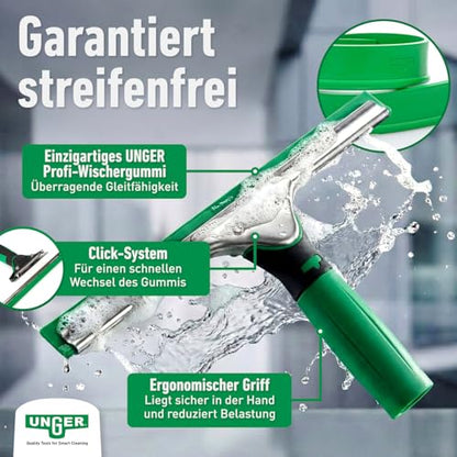 Unger AK015 Window Cleaning Kit PRO Set - Power Washer Sleeve, ErgoTec Squeegee, Bucket 18L, Liquid Glass Cleaner 1L, Safety Glass Scraper, Microfibre Cloth - Professional Window Cleaner, Green