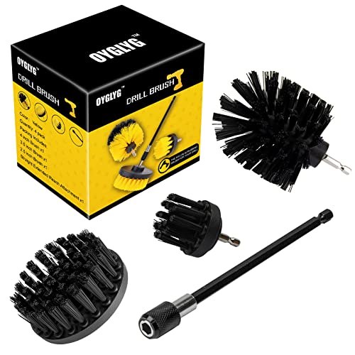 Drill Brush Attachment Kit, Multi-Purpose Scrubber, 4-Piece Cleaning Kit for Bathroom, Glass, Tile, Car Tires - Black - color: Black