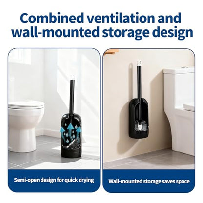 Toilet Bowl Brush and Holder Set, Premium Quality, Wall-Mounted Toilet Scrubber,Solid Handle and Durable Bristles for Bathroom Cleaning,Black(2 Replacement Brush Heads in 1 Pack)