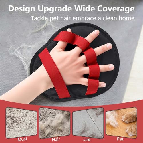 Pet Hair Removal Glove for Dogs & Cats, Reusable Washable Electrostatic Pet Hair Remover Glove, Pet Hair Mitt with Finger Straps for Couch, Carpet, Car Seats, Clothes, Furniture, Red - color: Red