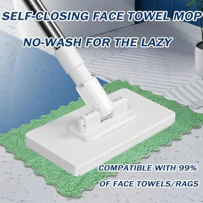 Mini Mop Zero Touch Mini Mop, Disposable Clip Mopstick W/8 Reusable Cloths, Wet&Dry for Floors, 40inch Locking Handle for Gaps & Multi-Surface