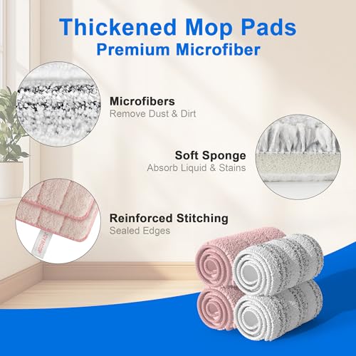 JOYMOOP Microfiber Replacement Pads for 13" Flat Mop System, Reusable Mop Refills, 4-Pack, Stripe and Pink - color: 4 Pcs - 2 Stripe + 2 Pink, size: 13.0 × 4.9 Inch