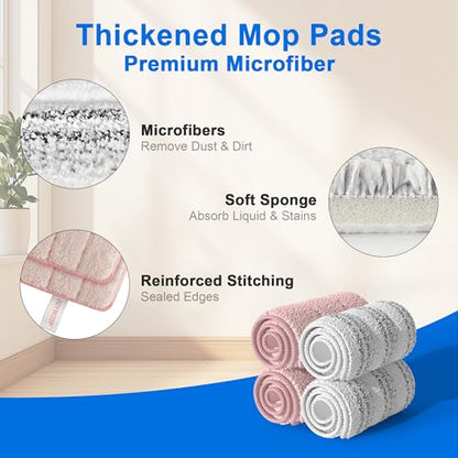 JOYMOOP Microfiber Replacement Pads for 13" Flat Mop System, Reusable Mop Refills, 4-Pack, Stripe and Pink - color: 4 Pcs - 2 Stripe + 2 Pink, size: 13.0 × 4.9 Inch