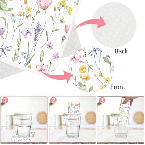 Swedish Dishcloths for Kitchen, 6PCS Wildflower Cellulose Sponge Reusable Paper Towels Washable, Flower Absorbent Fast Drying Swedish Dish Cloth for Home Cleaning - style: Wildflower