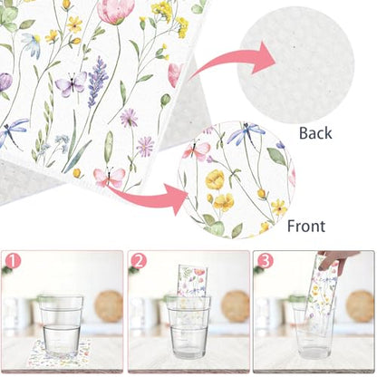 Swedish Dishcloths for Kitchen, 6PCS Wildflower Cellulose Sponge Reusable Paper Towels Washable, Flower Absorbent Fast Drying Swedish Dish Cloth for Home Cleaning - style: Wildflower