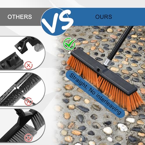 PBHEPJ 24 Inchs Push Broom Outdoor Heavy Duty, Shop Broom with 60" Long Handle for Cleaning Outdoor or Indoor Tile, Garage, Shop, Deck, Concrete, Wood, Stone, Patio Floor