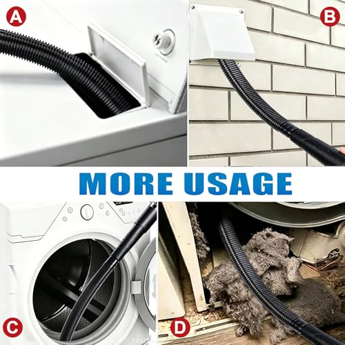 3 Pieces Dryer Vent Cleaner Kit: Vacuum Hose With Brush & Gloves Fits for Vacuums Cleaner, Refrigerator Condenser Coils, Tight Spaces Behind Appliances, Deep Cleaning Tools for Clogged Ducts- Black - color: Black(Complete Kit)