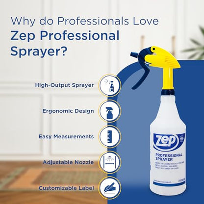 Zep Professional Sprayer Bottle - 32 Ounces (Pack of 1) 30 Foot Spray, Adjustable Nozzle