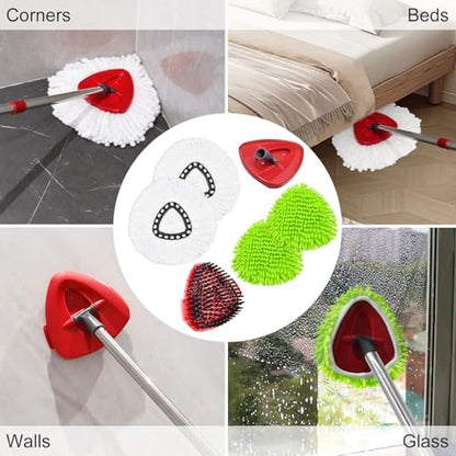 4PCS Mop Heads Replacements for OCedar, 1PCS Scrub Brush and 1PCS Spin Mop Base Compatible with Ocedar EasyWring 1 Tank System, Dry and Wet for Cleaning All Hard-surfaced Floors - color: 2white+2green