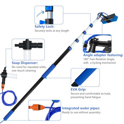 20FT Complete Solar Panel Cleaning Kit with Extension Pole 5-20FT, Water Fed Pole Kit with Cleaner Solution Dispenser for Window Glass, Boats,RV, Decks, Bathrooms & House Siding