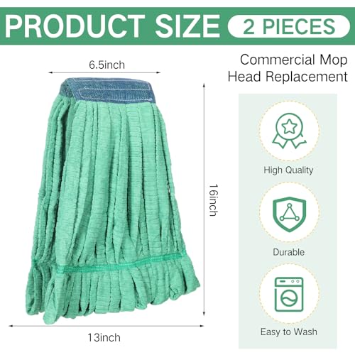 Lallisa 2 Pcs Commercial Mop Head Replacement 18 Oz Tube Microfiber Mop Heads for Floor Cleaning Industrial Mop Heads Looped End Wet Mop Head Refill for Home Commercial Industrial Use (Green) - color: Green